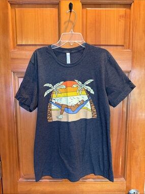 Bella Canvas Charcoal Short Sleeve Tee with Colorful Beach Sasquatch Graphic